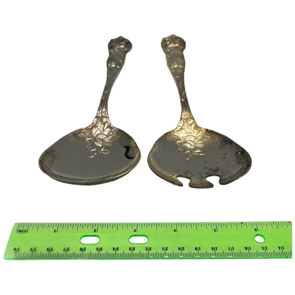 W.A. Silverplate Italy Bridal Rose Pattern 2 pc Salad Serving Set 9 1/2